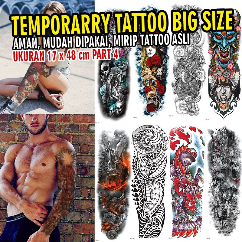 [PART 04] Sticker tatoo tato temporer temporary warna hewan naga budha wanita ukuran besar 17x48cm