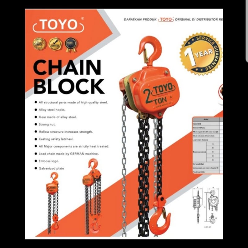 0.5T 500KG CHAIN BLOCK TOYO JAPAN HEAVY DUTY BERGARANSI