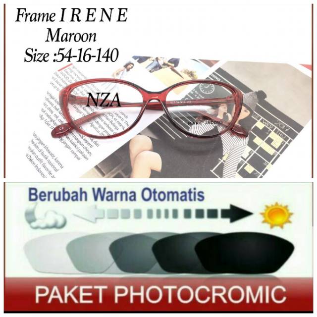 Paket Hemat : Frame Kacamata Wanita Trendy &amp; Elegant Free Lensa Otomatis / Berubah Warna