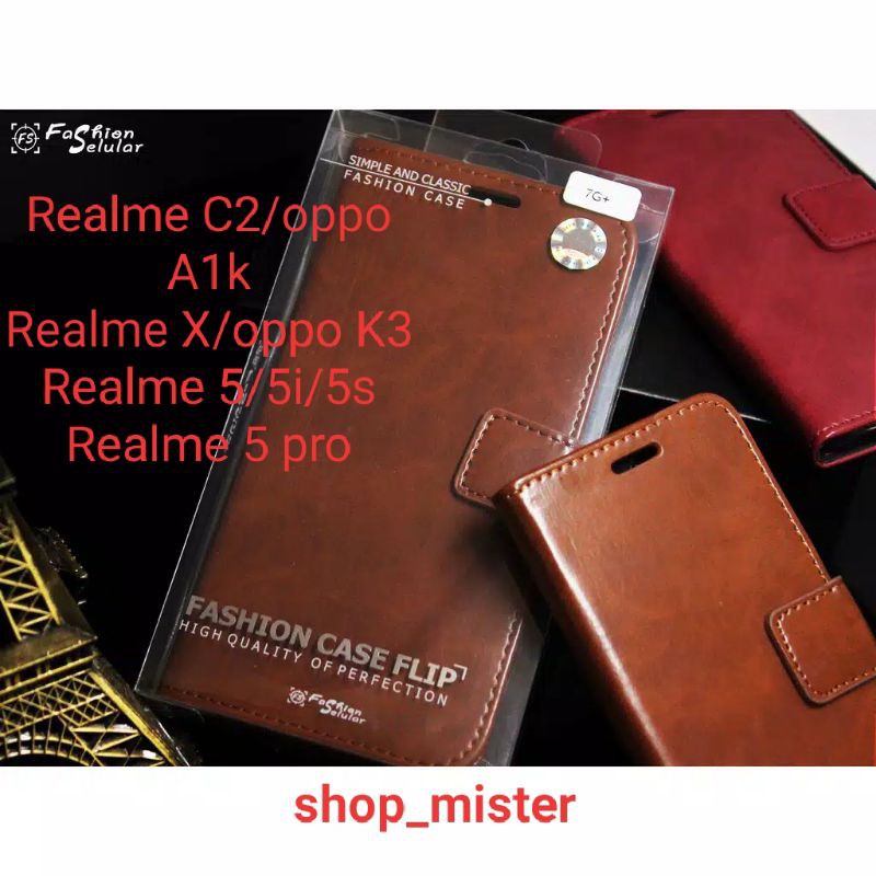 FLIP CASE KULIT REALME C2/OPPO A1K, REALME X/OPPO K3, REALME 5/5I/5S, REALME 5 PRO