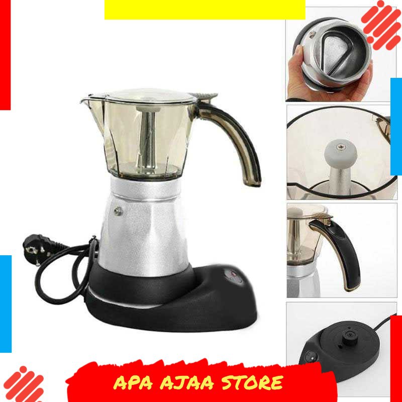 Bergaransi ! Alloet Espresso Coffee Maker Moka Pot Teko 480W 150ml 3 Cups - MX002