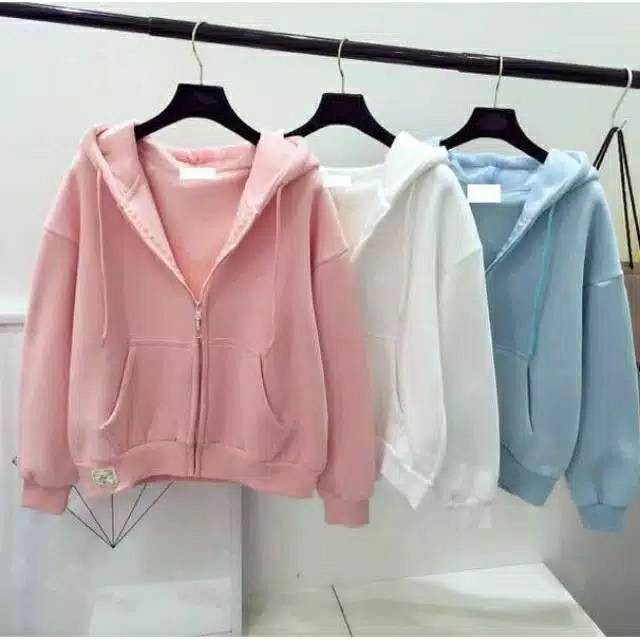 JAKET WANITA SWEATER BOMBER BASIC WANITA - Putih, L PARASUT TERLARIS KOREA JUMBO OVERSIZE CROP TERBA