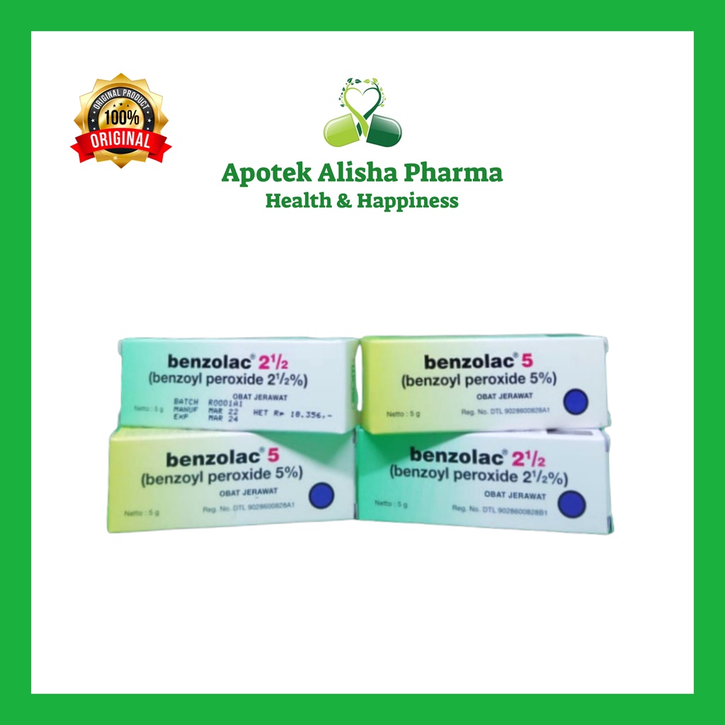 Benzolac Obat Jerawat Gel 2,5% (Hijau) 5%(Kuning) Tube 5gr - Benzolax Benzoyl Peroxide Gel Anti Jerawat