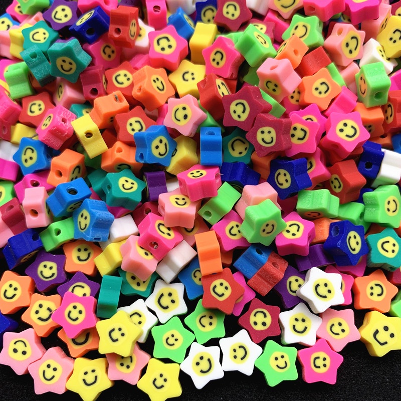 30 Pcs/Pack 10mm smiley manik-manik tanah liat polimer bintang berujung lima