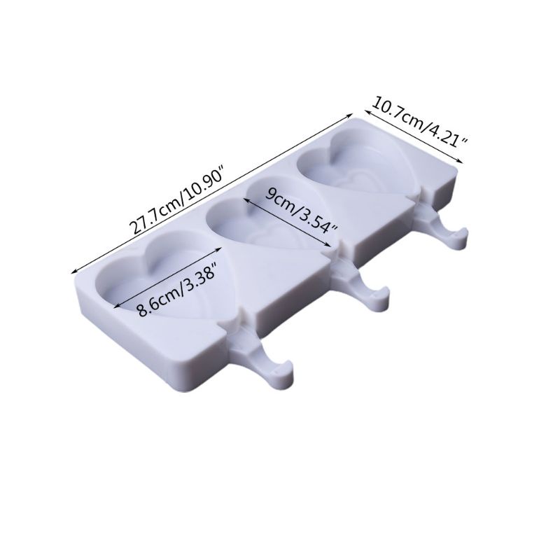 Zzz Cetakan Es Krim Silikon Aman 3sel Bentuk Hati Untuk Jus Popsicle Maker Lolly Cube Mould