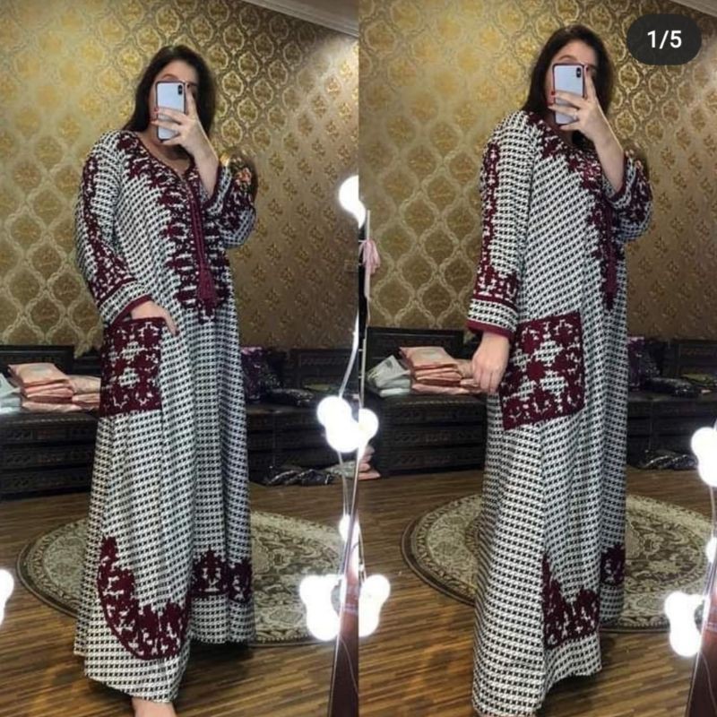 JALABIYA KATUN BORDIR SULAM ORIGINAL MESIR