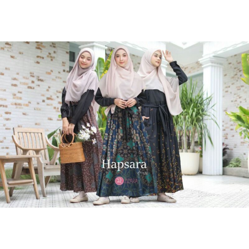 Hapsara Dress by Zizara Gamis Hitam Basic Mix Polos Katun Toyobo Kombinasi Motif Batik Katun Rayon