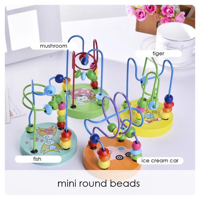 Mainan edukasi bayi, mainan motorik bayi Mainan Puzzle kayu mini round bead alur kawat mini wiremaze