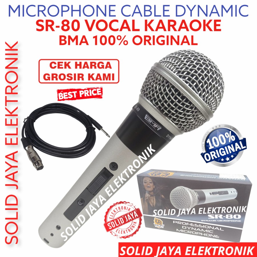 MIC MICROPHONE BMA SR-80 DYNAMIC KABEL SR80 SR 80 VOCAL VOKAL PROFESIONAL MIC MIK MIKROPON MIKROPHONE DINAMIC KARAOKE BMA ASLI ORI ORIGINAL