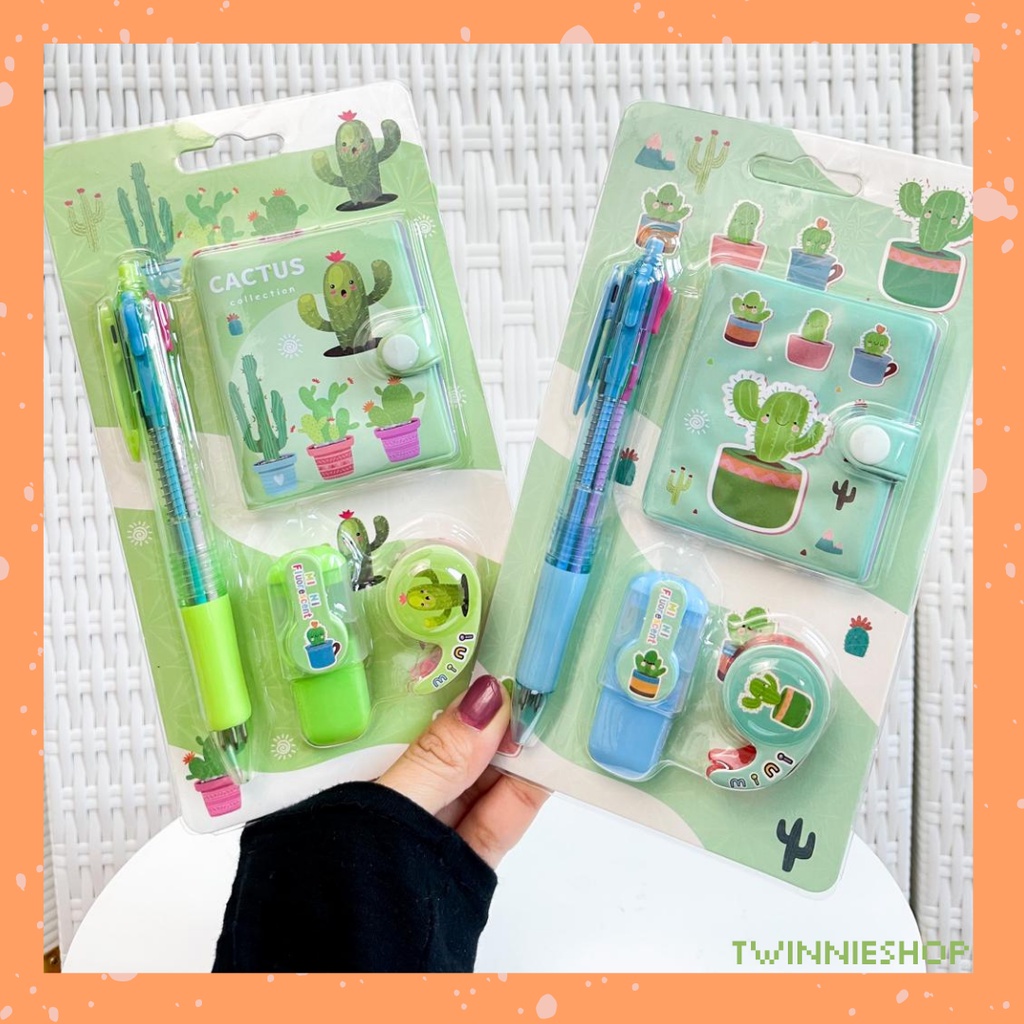 

SET ALAT TULIS MINI KAKTUS / CACTUS 4 IN 1 SOUVENIR KADO MURAH SET TULIS LENGKAP HGHLIGHTER PEN BUKU MINI ISOLATIP READY