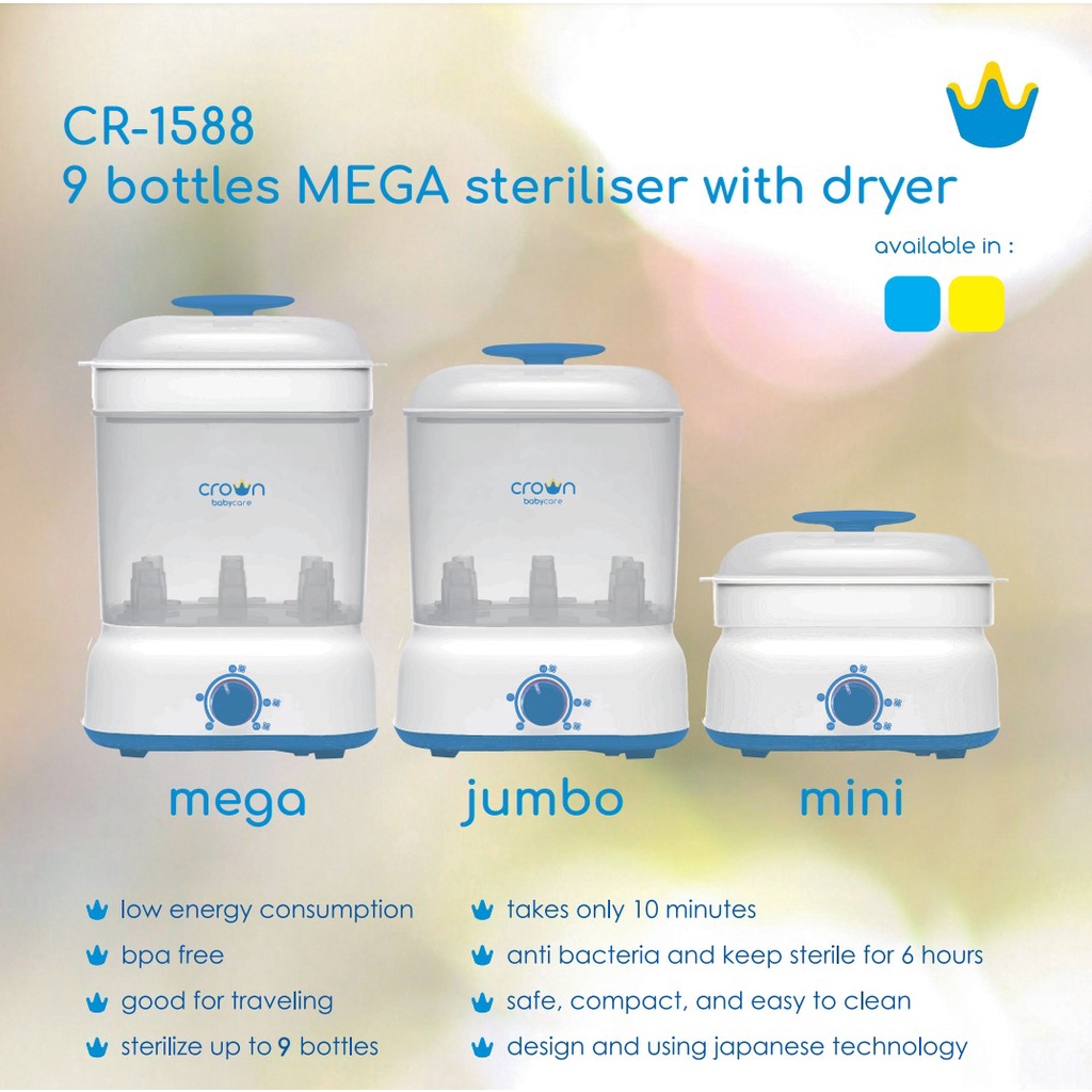 Crown CR1588 9 Bottles Mega Sterilizer &amp; Dryer | Alat Steril Botol