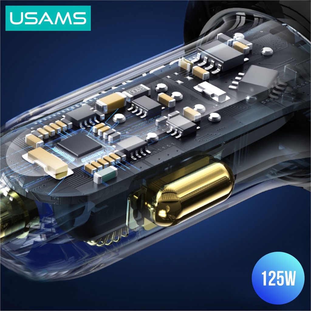 USAMS CC158 Car Fast Charger Mobil Transparent Digital Display 125W