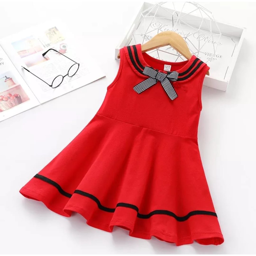 QFS - DRESS ANAK TERBARU / DRESS LOLA / MERAH / NAVY / 6-10THN