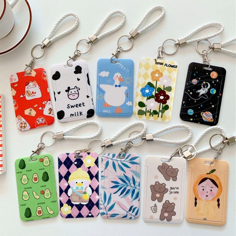 [Elegan] Gantungan Kartu Keyring Student Card Sleeve Kartu Kredit Bus Card Cover Kartun Badge Holders