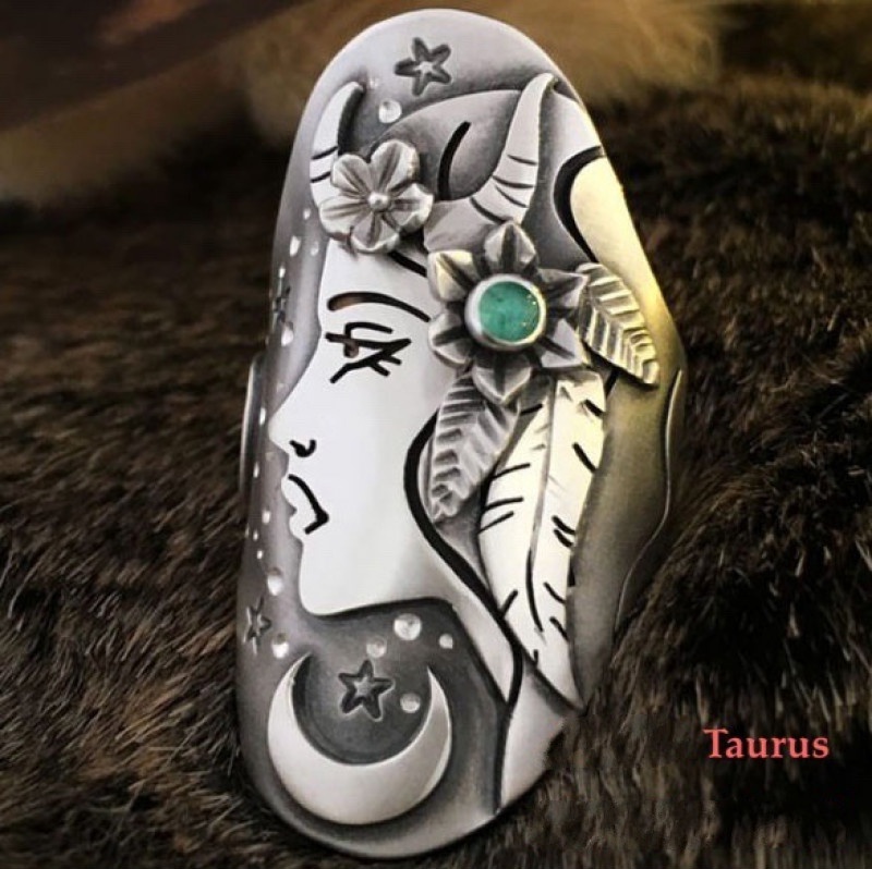 Fashion Stainless Steel Retro Punk 12 Constellation Taurus Ring Jewelry Accessories