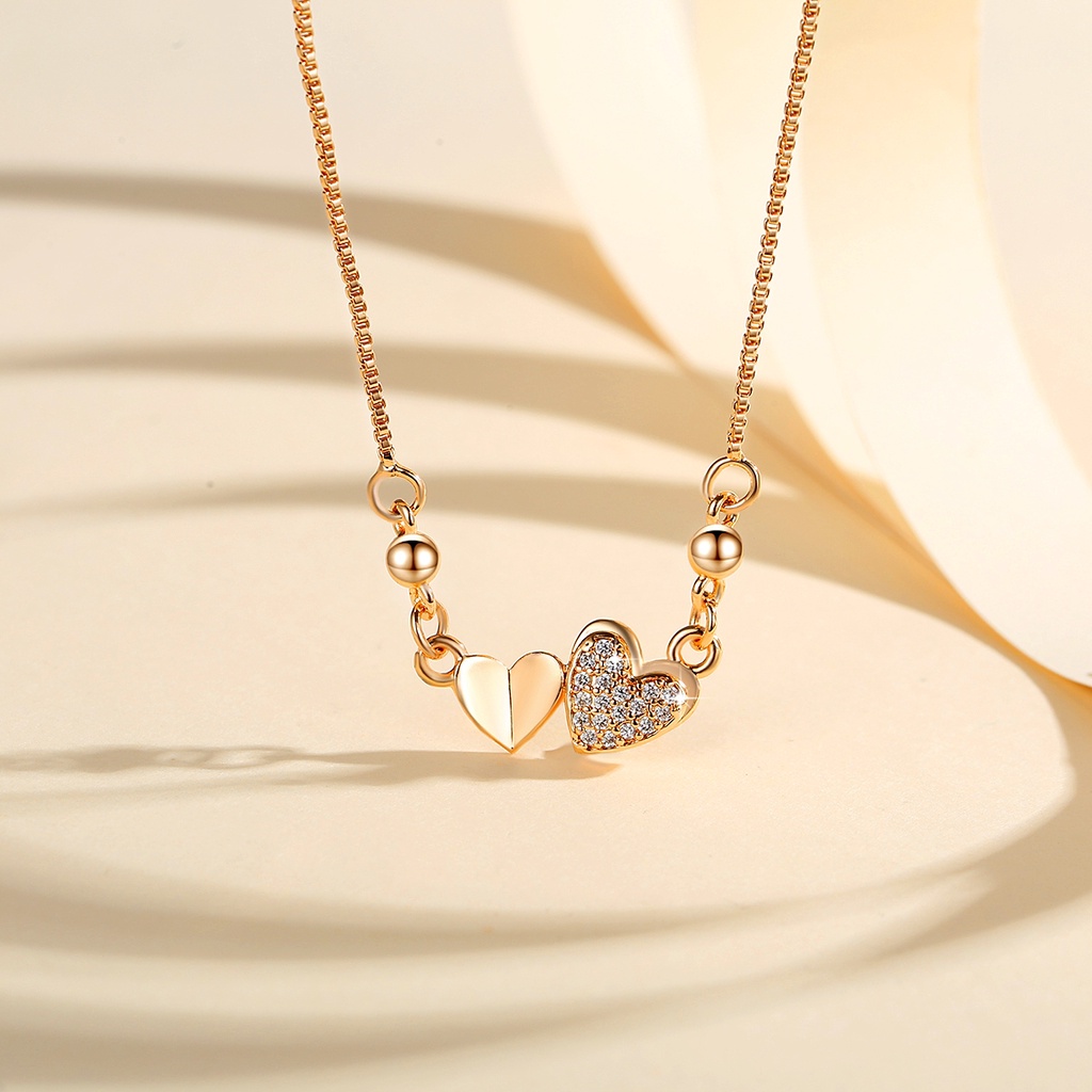 Y619 【COD】 kalung wanita titanium anti karat cinta liontin berlian aksesoris fashion kalung Lapis Emas
