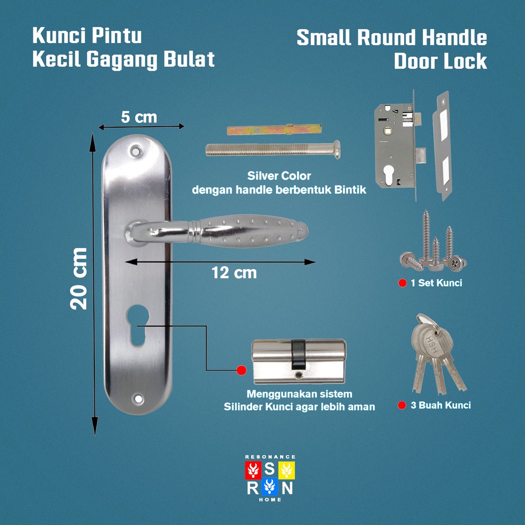 Kunci Pintu Rumah Bulat 15cm Silinder Premium Full Set Resonance Home