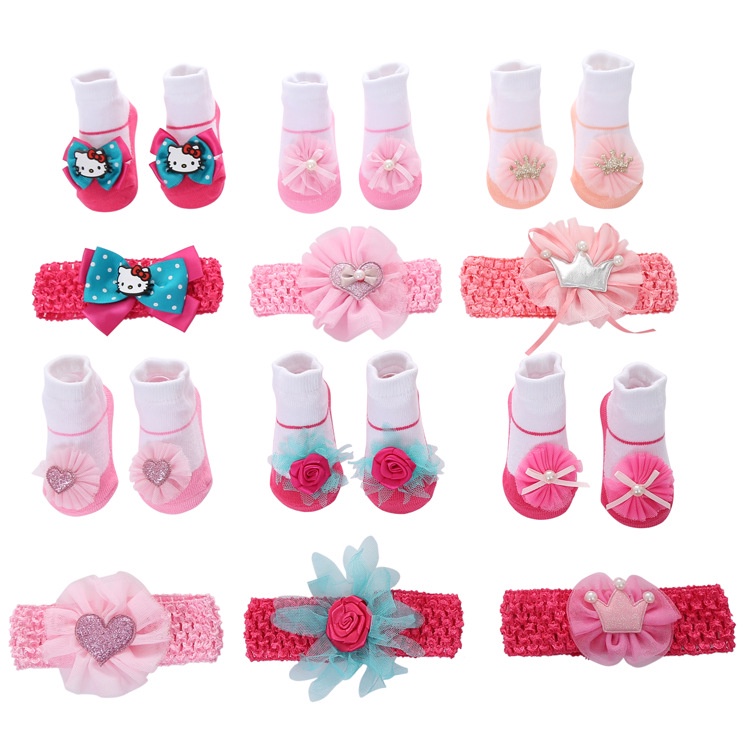 Set Kaos Kaki dan Bandana Bayi Newborn Import Victori Baby Set 2in1