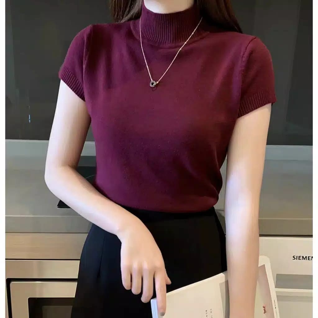 Kaos Turtleneck Carenina RIB / Tshirt Kaos Turtl noe Neck Wanita