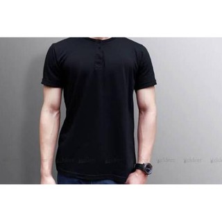 Sangat Nyaman Kaos henley baju  kancing polos warna 