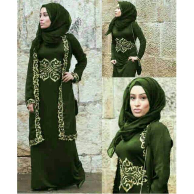 82911 Olip Hijau / baju muslim / hijab / maxi / dress
