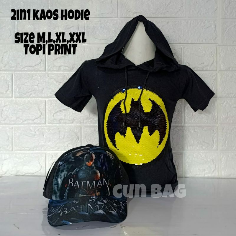 paket 2in1 kaos hodie+topi print