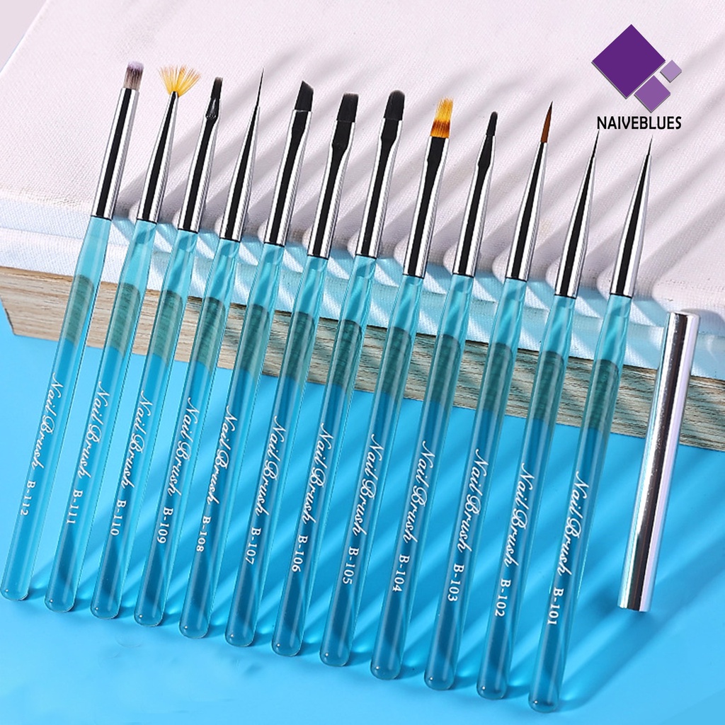 Naiveblue &gt; 1 Set Pen Brush Nail Art Bulu Lembut Ultra Ringan Anti Goyang Reusable