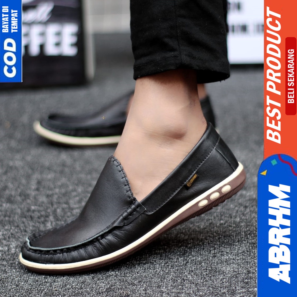 Sepatu Formal Pantofel Kulit Asli Kerja Pria Hitam ABRHM MYHT