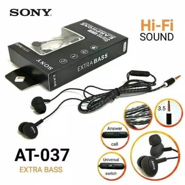 Headset earphone handsfree sony at037 include mic good quality