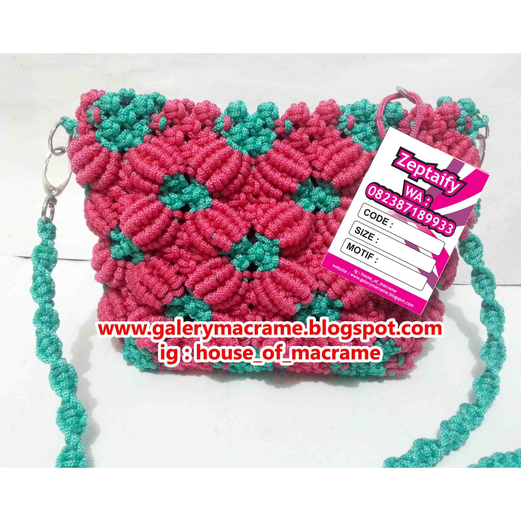 Tas Tali Kur Motif Bunga Kerang Tali Panjang Small Size