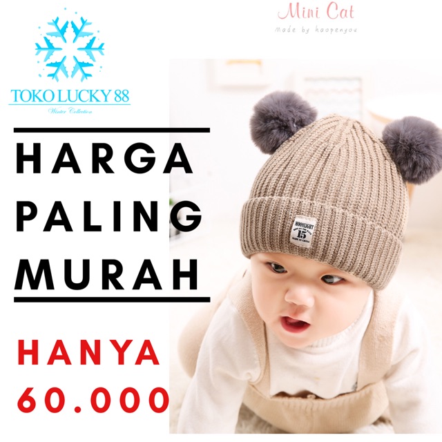 IMPORT Hat Double Pom Topi Anak Rajut Wool Pom Pom Musim Dingin Winter Hat infinity wool kids