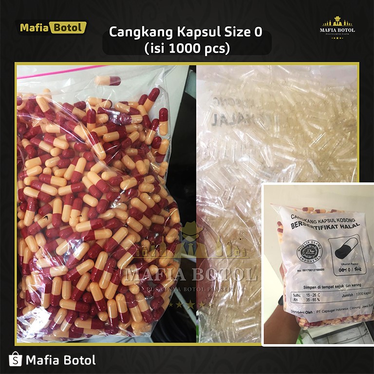 

Cangkang Kapsul Kemasan Baru Halal Ukuran Size 0 Herbal Obat bubuk minyak warna (isi 1000)