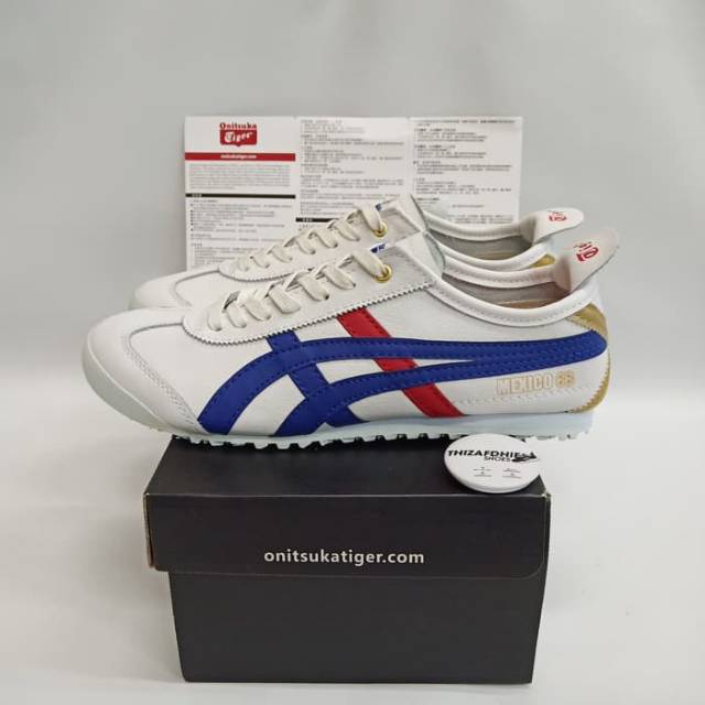  SEPATU  ONITSUKA  TIGER  MEXICO  66  WHITE BLUE RED GOLD  100 