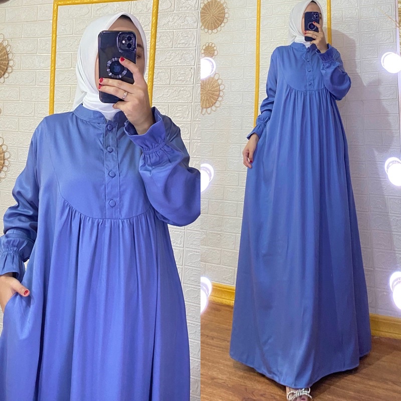 Gamis polos MUMA dress, bahan shakila premium LD 120 PB 140 fit to XXL jumbo