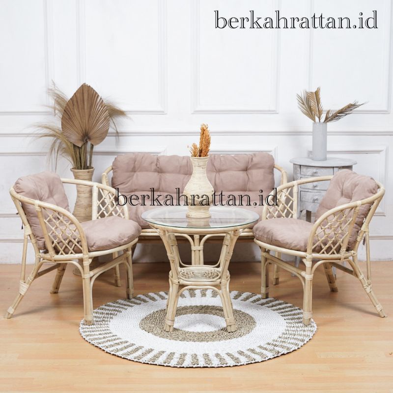 Kursi Tamu Bahama Rotan Minimalis 1 set /  Set Kursi Teras Rotan Minimalis Modern