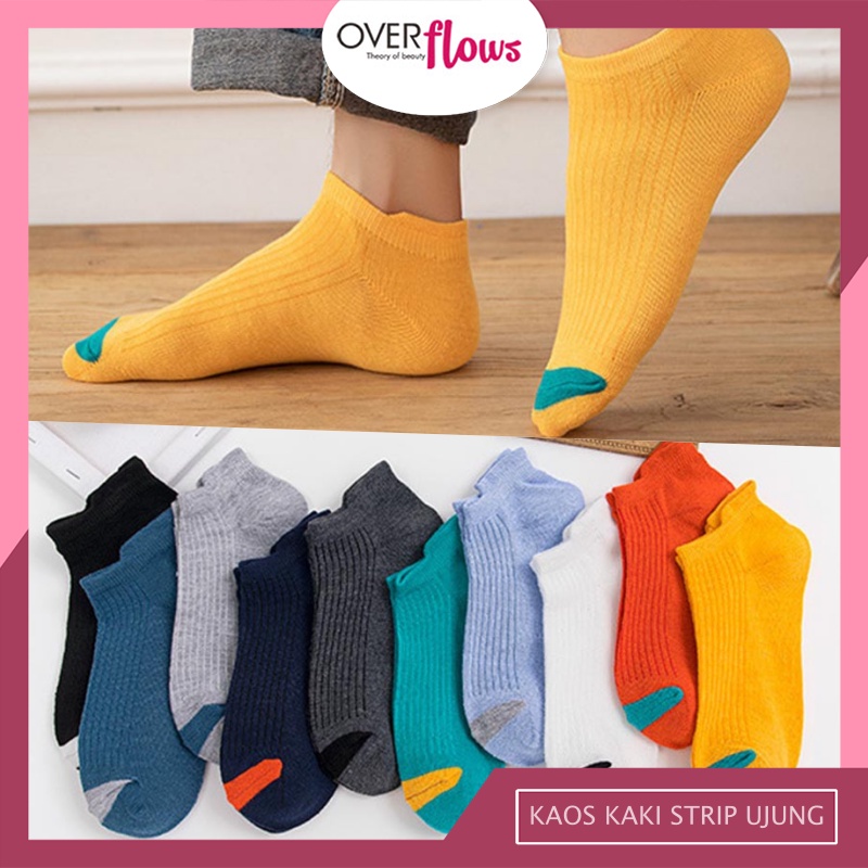 OVERFLOWS.ID ✿ KAOS KAKI MATA KAKI ANKLE SOCK REMAJA WANITA PENDEK STRIP ALA KOREA