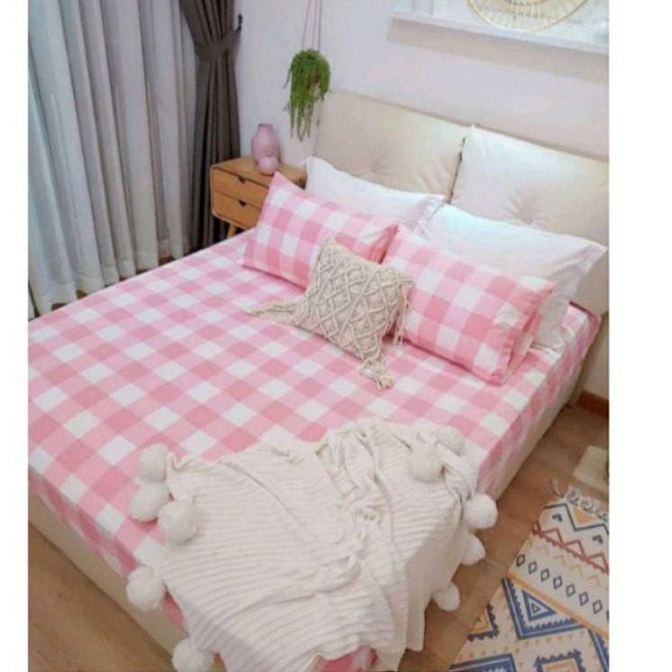 G1O7 SPREI KOTAK  MOTIF EMILY DISPERSE   180 | sprei kotak khaki pink hijau abu hitam SHE