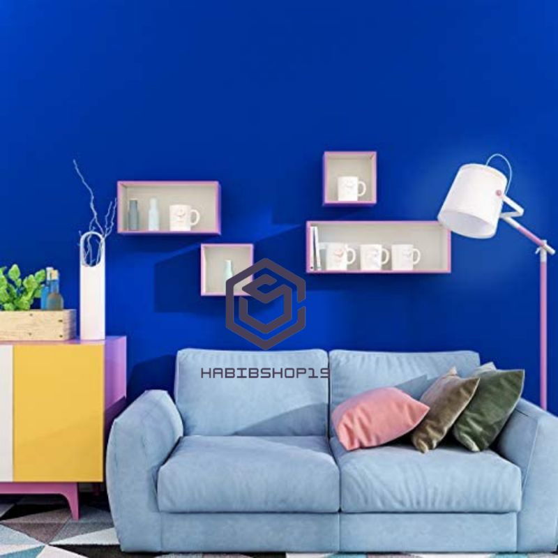 Wallpaper Sticker Dinding Embos Polos Biru 10mx45cm