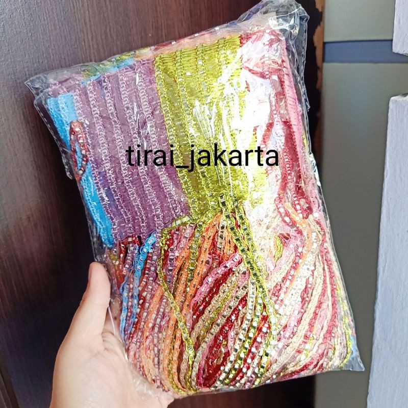 Tirai benang Gliter Rainbow Kombinasi / Tirai Benang pintu metalik pelangi