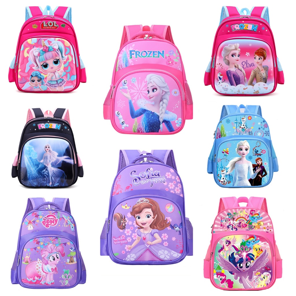 Tas IMPORT Anak Paud TK RA BA TPA Ransel Sekolah Anak karakter perempuan cewek wanita Snow Princess Sofia Frozen