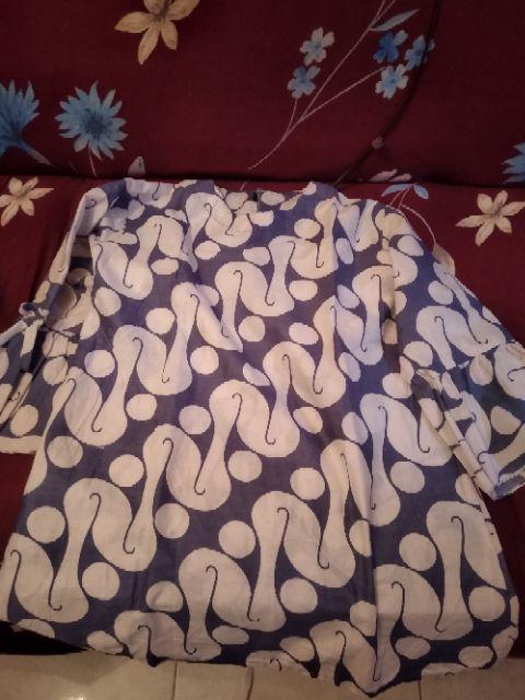 Blus Lonceng Biru Lawasan Monochrome Katun Batik Modern Premium Blouse Wanita Cewek Indigo Sheena