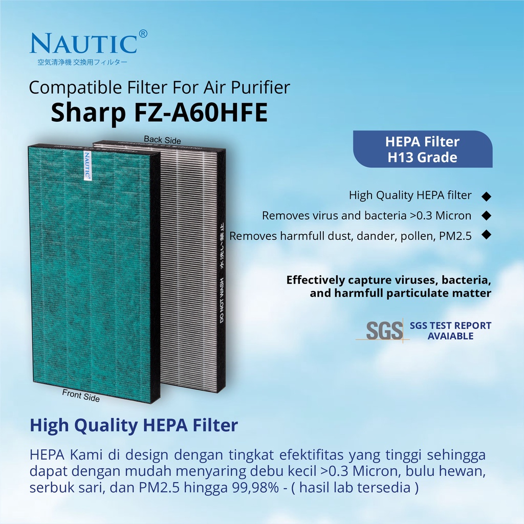 HEPA Filter buat Sharp Air Purifier KC-A60Y / KI-A60Y / KC-860E / KC-960E / KC-C150E /  KC-960 / KC-860 / FZ-A60HFE / FZ-A60DFE