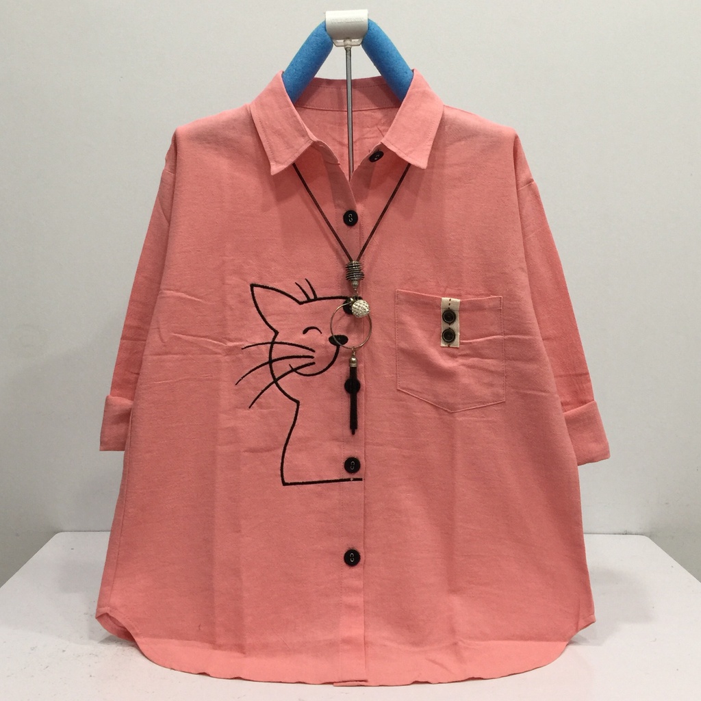 GOLDENBUZZERS B334 ATASAN KEMEJA WANITA KATUN LINEN IMPORT SIZE XL LD 106CM-PINK