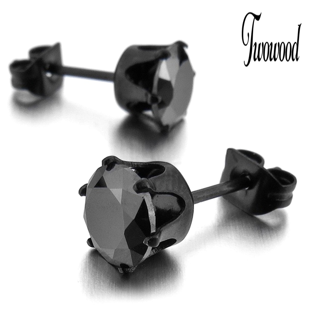 1pc Anting Stud Cubic Zirconia Warna Hitam Ukuran 6 / 8mm Gaya Punk Untuk Pria Dan Wanita