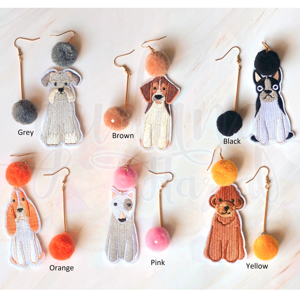 Anting Anjing Pompom Lucu Unik Panjang Asimetris GH 203691