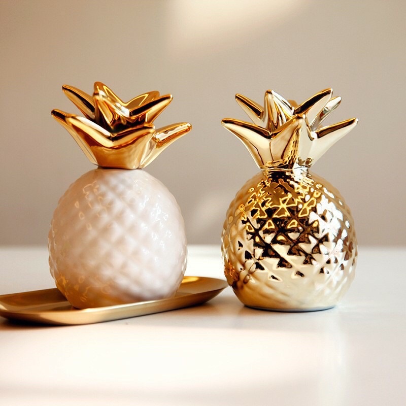 Celengan Nenas Keramik Mengkilap Hiasan Mewah Gold Pineapple Pajangan Mewah Saving Money