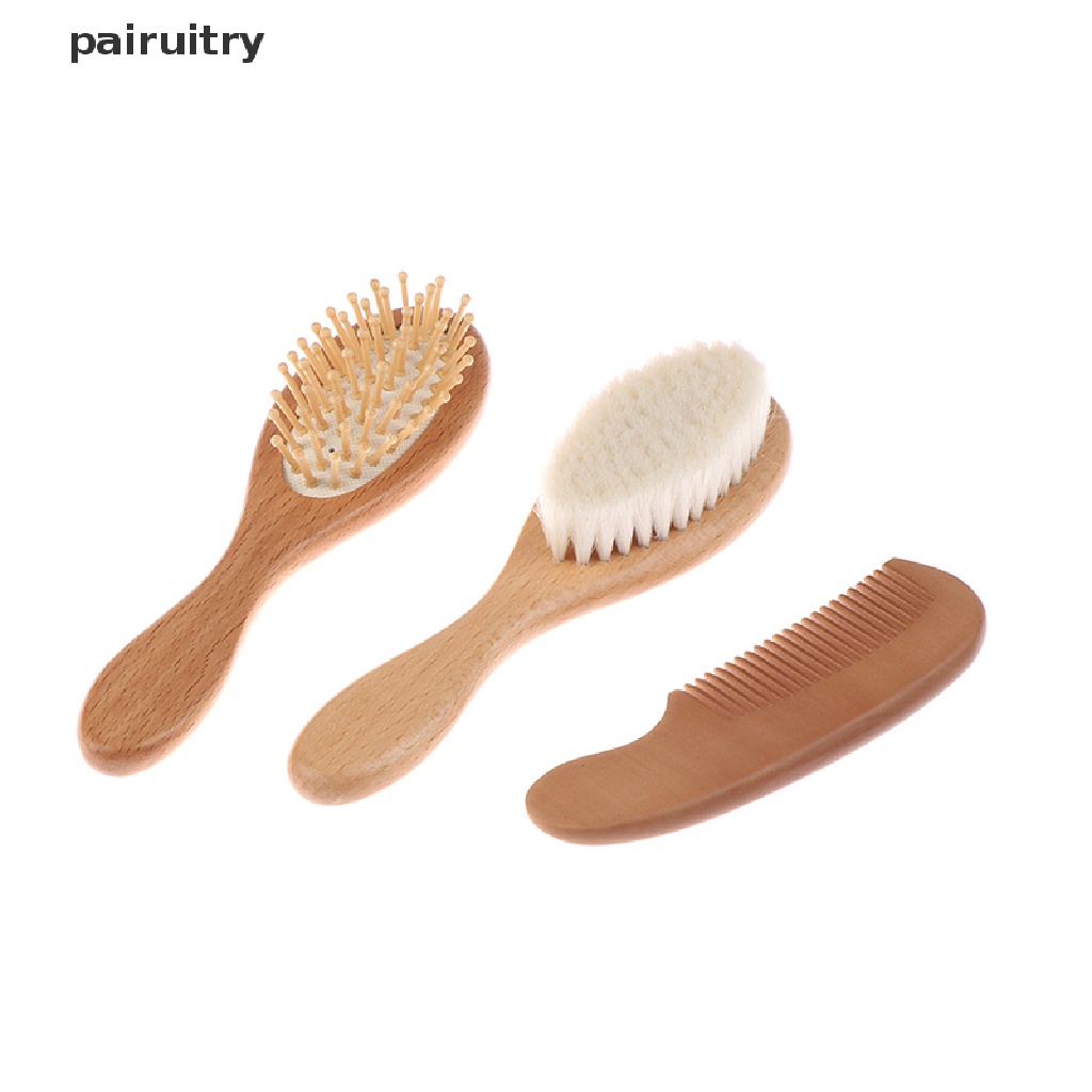 Prt 2pcs / Set Sisir Bulu Kambing Gagang Kayu Untuk Pijat Kepala Bayi PRT