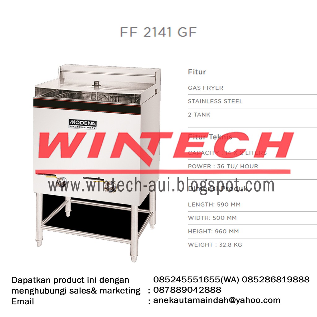 MODENA FF 2141 GF Penggorengan Gas Deep Fryer Penggorengan 2x14 Liter