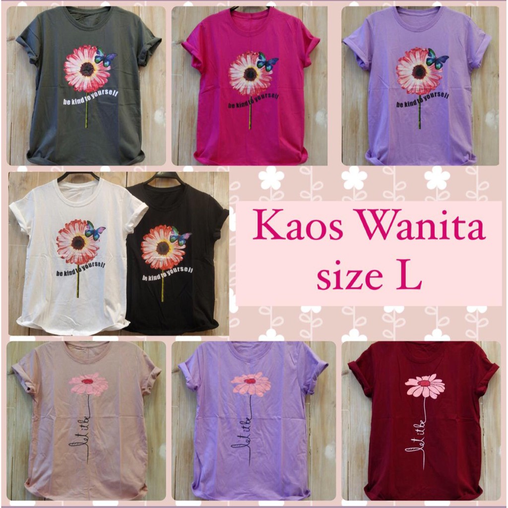 Baju atasan wanita Flower Tshirt warna fanta lilac dusty maroon abu hitam putih kaos remaja SMA SMP