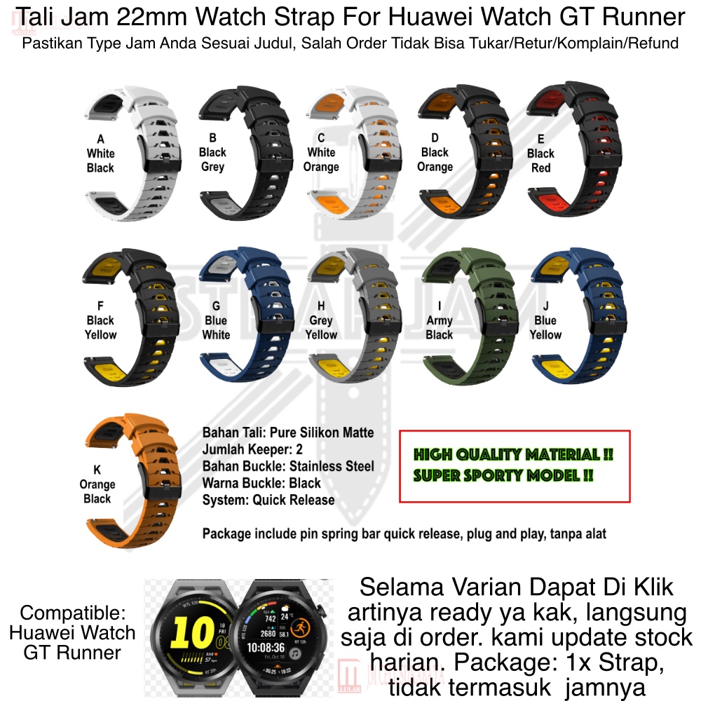 GTO Tali Jam Huawei Watch GT Runner - Strap 22mm Rubber Silikon Sporty Olahraga